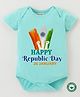 BLUSHES 100% Cotton Republic Day Theme Half Sleeves Happy Republic Day Text Printed Onesie - Sea Green