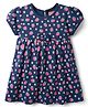 Babyhig Single Jersey Knit Half Sleeves Strawberry Printed Frock with Bow Applique - Navy Blue