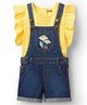 Babyhug Single Jersey Knit Floral Embroidered Dungaree & Frill Sleeves Inner Tee - Yellow & Blue
