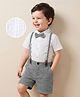 Mark & Mia Cotton Woven Half Sleeves Shirt & Short with Bow & Suspender - White & Grey