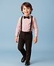 Mark & Mia Cotton Woven Full Sleeves Striped Shirt & Trouser With Bow & Suspender - Pink & Black