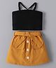 Mark & Mia Sleeveless Solid Color Top & Skirt Set with Fabric Belt - Khaki & Black