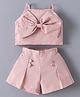 Mark & Mia Sleeveless Solid Color Top & Pleated Shorts Set with Bow Applique - Pink