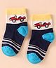 Mustang Cotton Knit Ankle Length Socks with Stripes & Vehicle Design - Navy Blue
