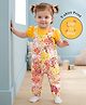 Babyoye 100% Cotton Knit Half Puffed Sleeves Inner Tee & Dungaree with Floral Print - Yellow & White
