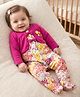 Babyoye Eco Conscious 100% Cotton Knit Full Sleeves Footed Sleep Suit with Floral Print & Bow Applique - Dark Pint & White