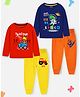Trampoline Pack Of 2 Full Sleeves Tractor & Space Dino Text Printed Tees & Pajamas Set - Multi Colour