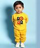Trampoline Fleece Full Sleeves Roar Text Patch Embroidered Sweatshirt & Pajama Set - Yellow