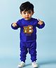 Trampoline Fleece Full Sleeves Roar Text Patch Embroidered Sweatshirt & Pajama Set - Blue