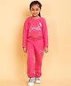 Trampoline Full Sleeves Smile Text Printed Crop Top With Coordinating Track Pant Set - Pink