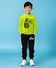 Trampoline Cotton Blend Full Sleeves Dinosaur & Typography Printed Tee With Track Pants Set - Green & Black
