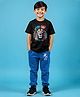 Trampoline Cotton Blend Half Sleeves Lion Printed Tee With Track Pants Set - Black & Blue