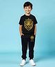 Trampoline Cotton Blend Half Sleeves Lion Printed Tee With Track Pants Set - Black