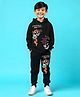 Trampoline Cotton Blend Full Sleeves Typography Printed Hooded Tee With Track Pants Set - Black