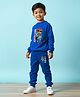 Trampoline Cotton Blend Full Sleeves Teddy Bear Printed Tee With Track Pants Set - Blue