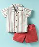 Child World Cotton Knit Half Sleeves Striped Shirt & Shorts Set - Red