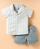 Child World Cotton Knit Half Sleeves Striped Shirt & Shorts Set - Light Blue