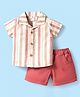 Child World Cotton Woven Half Sleeves Striped Shirt & Shorts Set - Red