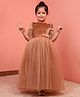 Toy Balloon Kids Net Half Sleeves Floral Applique Detailed Gown - Brown
