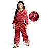 EARTHY TOUCH Premium Cotton Knit Full Sleeves Indo Western Top & Palazzo Set- Dark Red