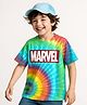 Pine Kids Marvel Terry Knit Half Sleeves Oversize And Drop Shoulder T-Shirt With Avengers Graphics And Tie And Dye Detailing - Green & Light Blue