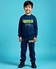 Trampoline Full Sleeves Typography Printed Tee & Coordinating Track Pant Set - Blue
