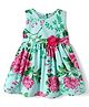 Babyhug Cotton Knit Sleeveless Frock with Floral Print & Applique - Sea Green