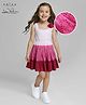 Arias Satin Woven Sleeveless Party Dress With Schiffli & Color Block Design - White & Dark Pink