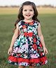 Babyhug Cotton Woven Sleeveless Frock With Floral Print & Bow Applique - Red & Black