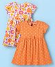 Babyhug Single Jersey Knit Half Sleeves Frocks With Bow Applique & Floral Print Pack Of 2 - Orange & White