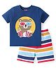Babyhug Cotton Knit Half Sleeves Shorts Night Suit with Bear Print & Stripes - Navy Blue