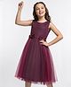 Pine Kids Woven Sleeveless Textured Party Dress with Bow Applique - Wine