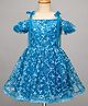 Pine Kids Woven Cold Shoulder Sleeves Party Dress With Floral Print - Blue