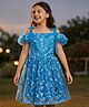 Pine Kids Woven Cold Shoulder Sleeves Party Dress With Floral Print - Blue