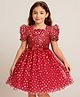 Pine Kids Woven Frill Sleeves Party Dress With Star Print & Bow Applique - Red