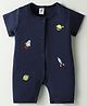 ToffyHouse 100% Cotton Interlock Half Sleeves Outer Space Print - Navy Blue