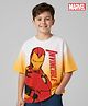 Pine Kids Marvel Terry Knit Half Sleeves Oversized Drop Shoulder Ombre Effect T-Shirt With Avengers Iron Man Graphics -Yellow & White