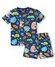 Babyhug Cotton Knit Half Sleeves Shorts Night Suit With Animal Print - Navy Blue