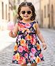 Babyhug Cotton Woven Sleeveless Frock with Floral Print & Bow Applique - Navy Blue