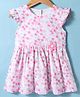 ORRIGANY Cotton Knit Frill Sleeves Frock with Floral Print & Applique - Pink