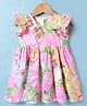 ORRIGANY Cotton Knit Frill Sleeves Frock with Floral Print - Pink