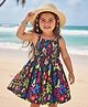 Babyhug Rayon Woven Sleeveless Frock With Floral Print & Smocked Detailing - Black