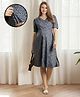 MomToBe Rayon Half Puffed Sleeves Floral Printed Maternity Dress With Nursing Access - Navy Blue
