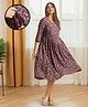 MomToBe Rayon Three Fourth Sleeves Floral Printed Maternity Dress With Nursing Access - Caput Mortuum
