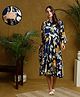 MomToBe Rayon Full Puffed Sleeves Floral Printed Maternity Dress With Nursing Access - Navy Blue