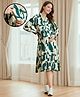 MomToBe Rayon Full Sleeves Abstract Printed Maternity Dress With Concealed Zipper Nursing Access - Dark Green