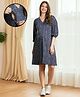 MomToBe Rayon Three Fourth Sleeves Abstract Printed Maternity Dress With Concealed Zipper Nursing Access - Navy Blue