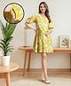 MomToBe Rayon Half Sleeves Floral Printed Maternity Dress With Concealed Zipper Nursing Access - Yellow