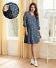 MomToBe Rayon Three Fourth Sleeves Floral Printed Maternity Dress With Concealed Zipper Nursing Access - Navy Blue