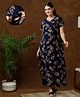 MomToBe Half Sleeves Floral Printed Maternity Nighty With Concealed Zipper Nursing Access - Navy Blue